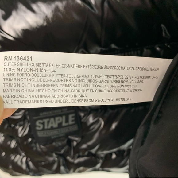 NWT Staple Pigeon Men’s Shinny Black Puffer Winter Jacket Streetwear XSmall - Picture 8 of 9